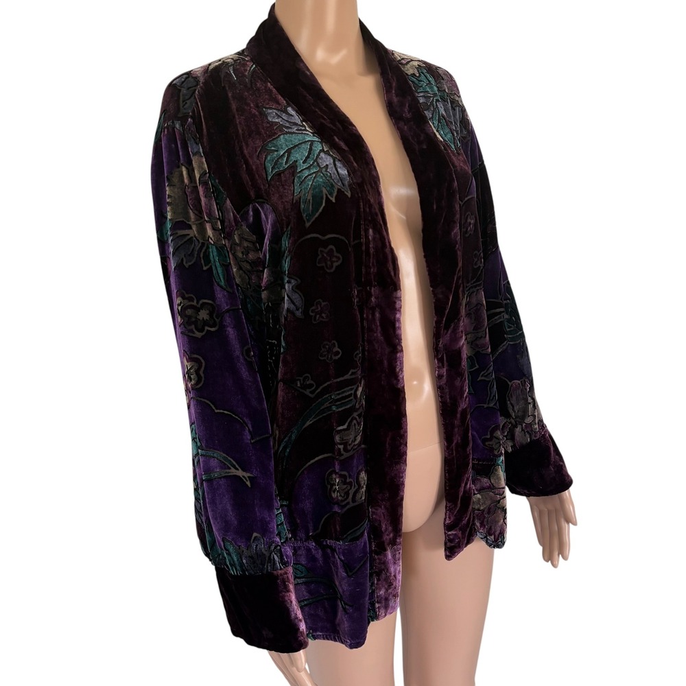 Chicos Vintage Purple Silk Blend Burnout Velvet Floral Cardigan Whimsigoth L